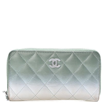 Chanel Faded Patent Calfskin Quilted Small Zip Around Wallet Green 1 of 13