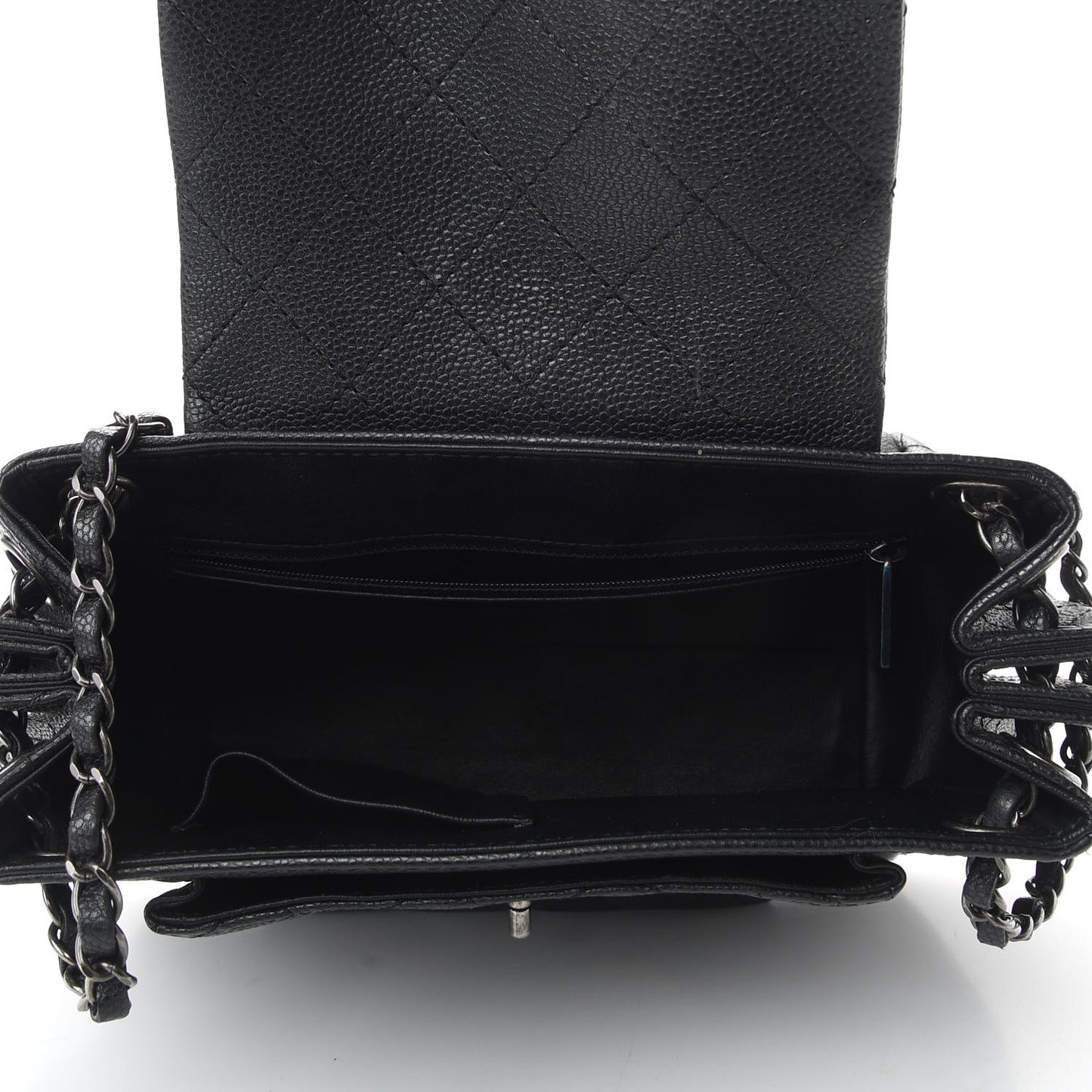 Caviar Quilted CC Accordion Shopping Bag Black