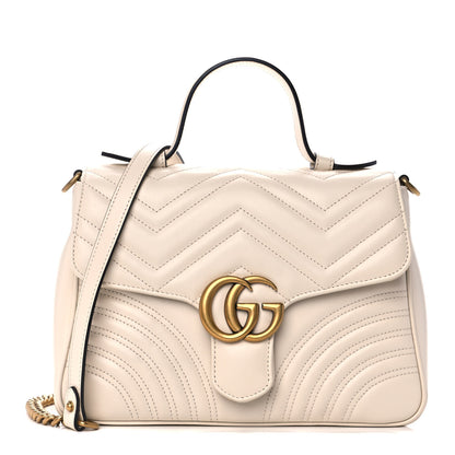 Gucci Calfskin Matelasse Small GG Marmont Top Handle Shoulder Bag White 1 of 11