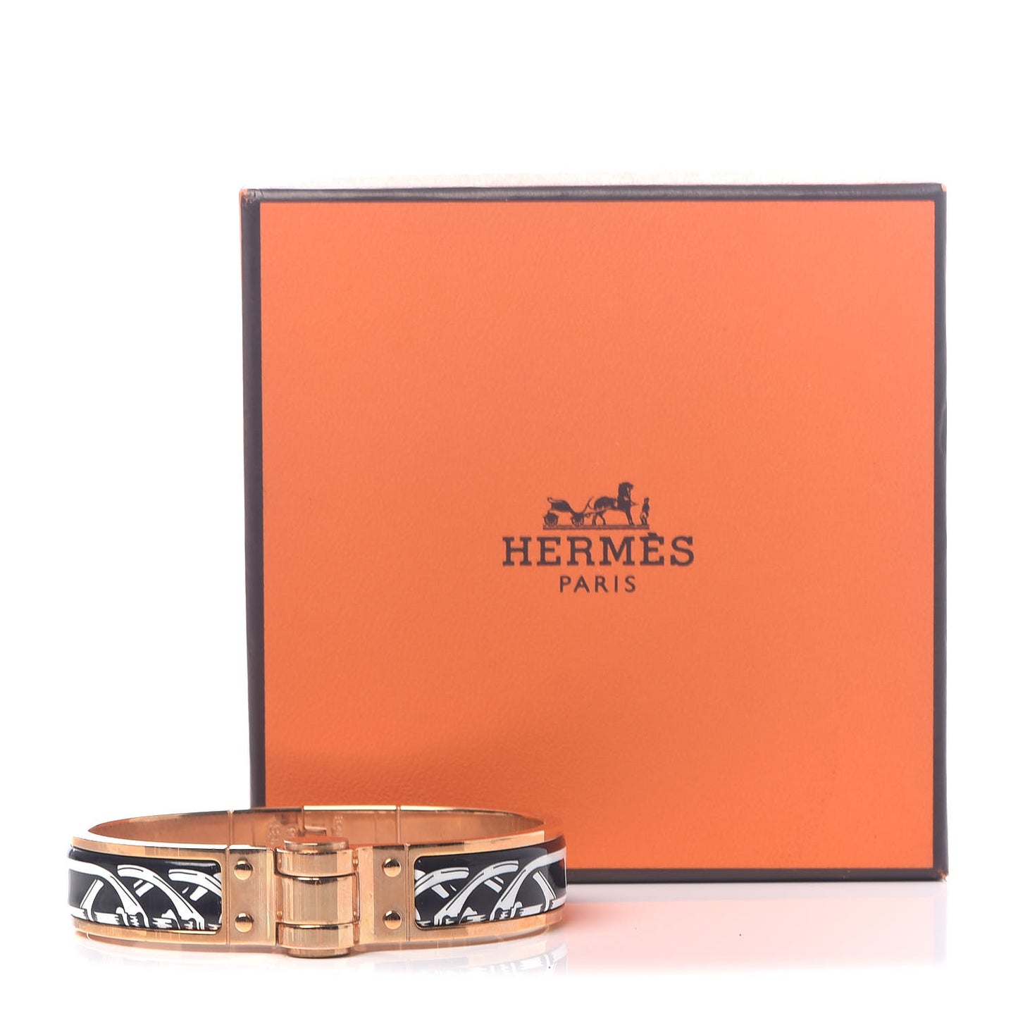 Enamel Printed Narrow Balades Equestres Positif Negatif Hinged Bracelet S Black