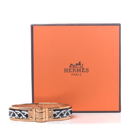 Hermes Enamel Printed Narrow Balades Equestres Positif Negatif Hinged Bracelet S Black 5 of 5