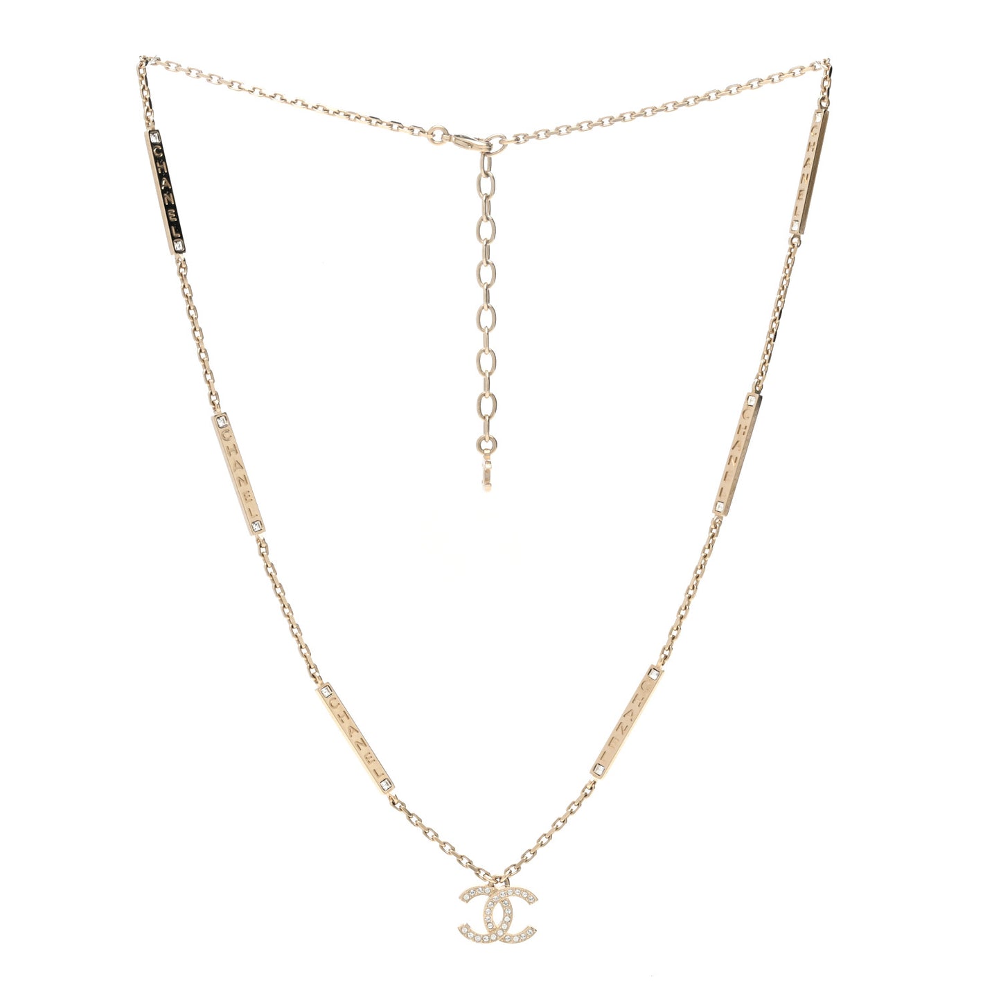 Crystal CC Logo Bar Necklace Gold