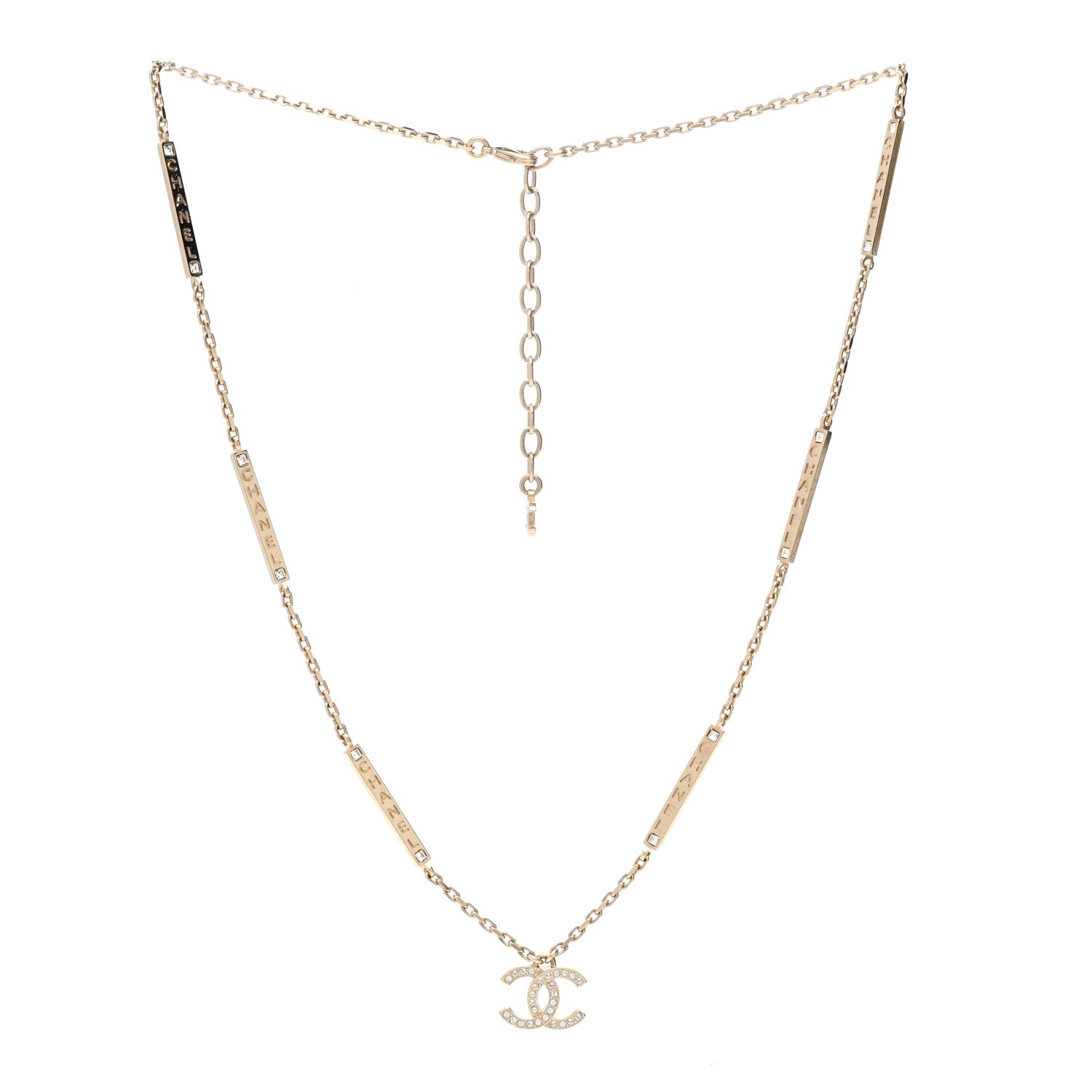 Chanel Crystal CC Logo Bar Necklace Gold 3 of 6