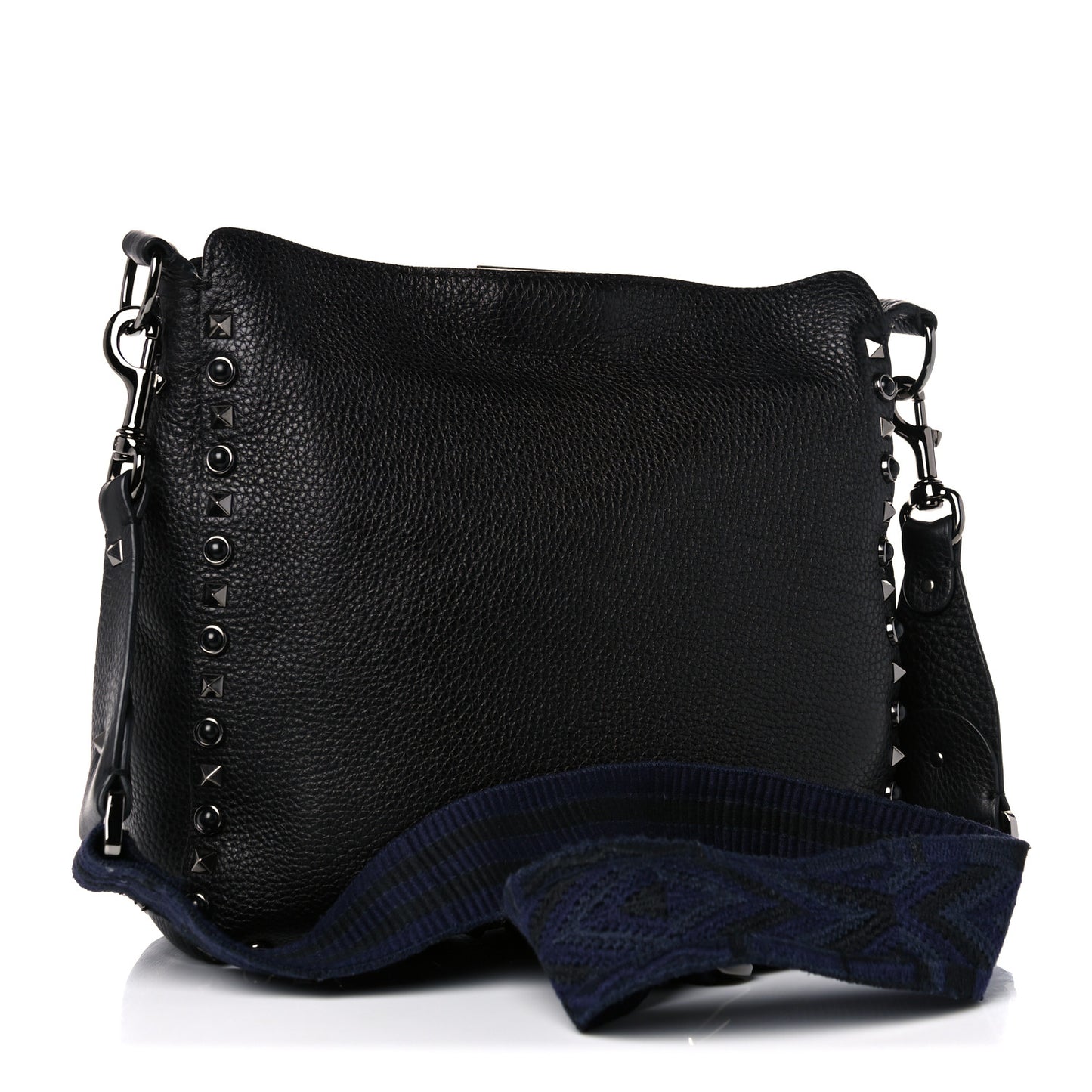Pebbled Calfskin Onyx Small Rockstud Rolling Flip-Lock Messenger Bag Black