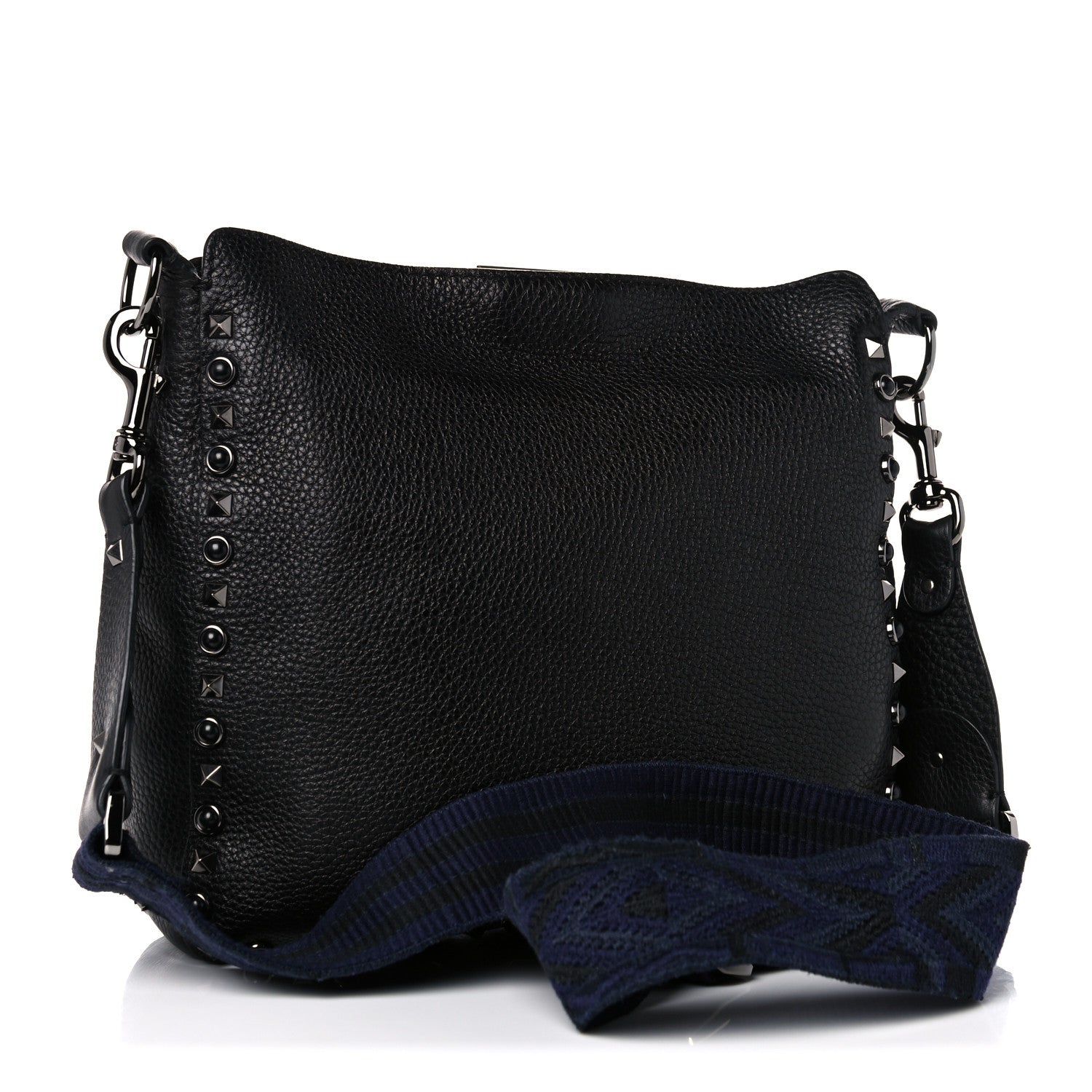Valentino Garavani Pebbled Calfskin Onyx Small Rockstud Rolling Flip-Lock Messenger Bag Black 3 of 14