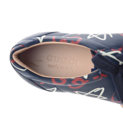 Gucci Calfskin GucciGhost Print Mens Low Top Sneakers 8.5 Blue Agata Hibiscus Red 8 of 9