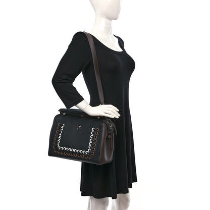Fendi Vitello Baltico Shiny Nappa Lace Up DotCom Satchel Black 2 of 13