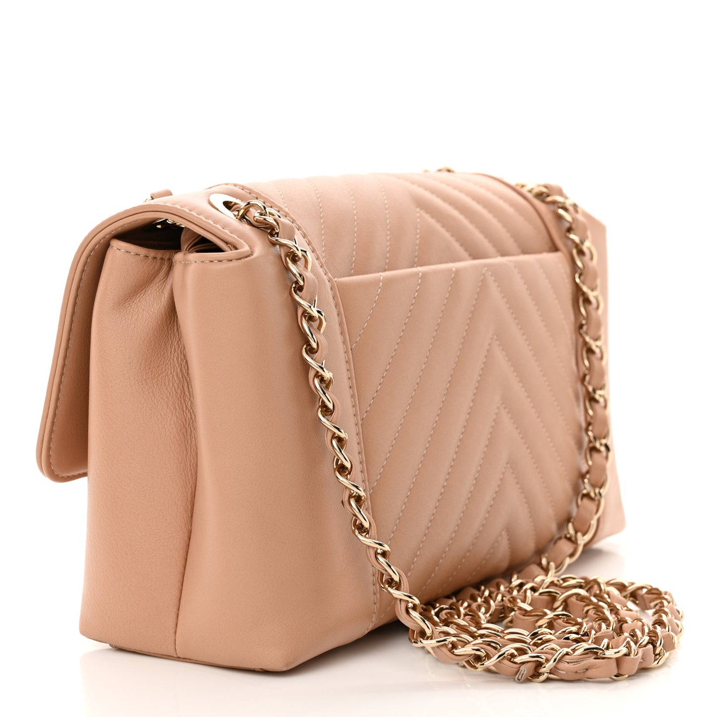 Calfskin Quilted Medium Daily Chevron Flap Beige