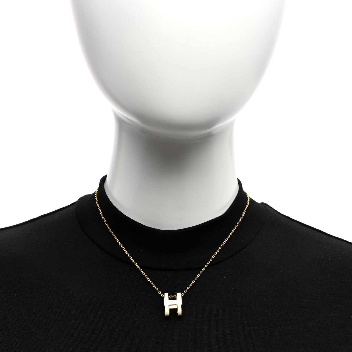 Lacquered Gold Pop H Pendant Necklace White