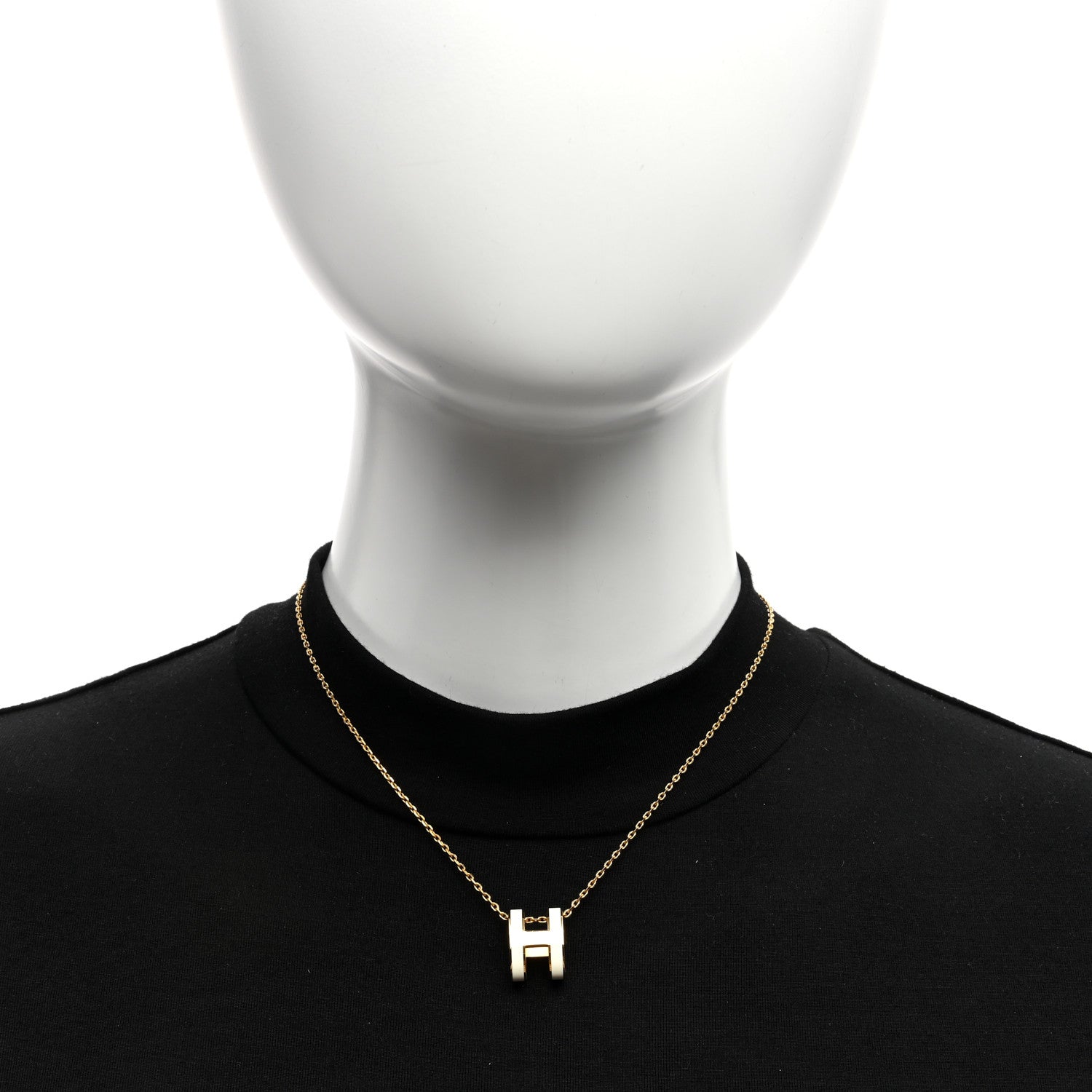Hermes Lacquered Gold Pop H Pendant Necklace White 2 of 6
