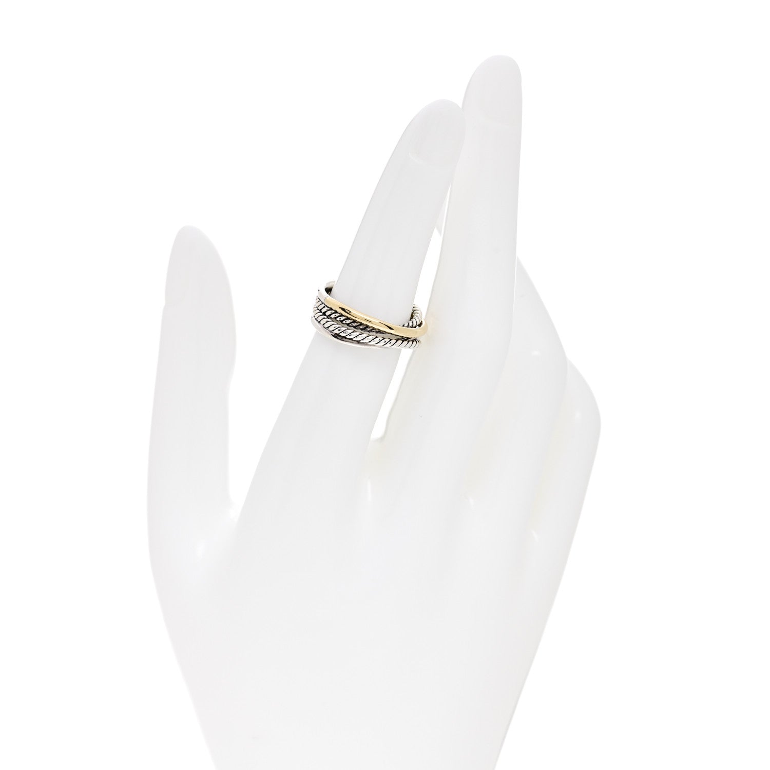 David Yurman Sterling Silver 18K Yellow Gold 7mm Narrow Crossover Ring 51 5.75 2 of 5