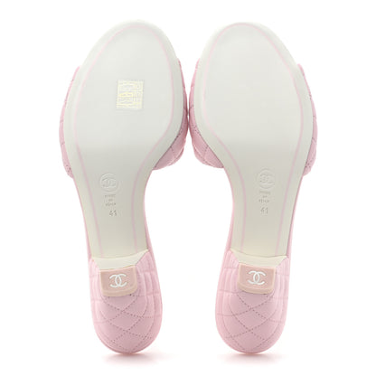 Chanel Lambskin Quilted Textured CC Mules 41 Light Pink 5 of 9