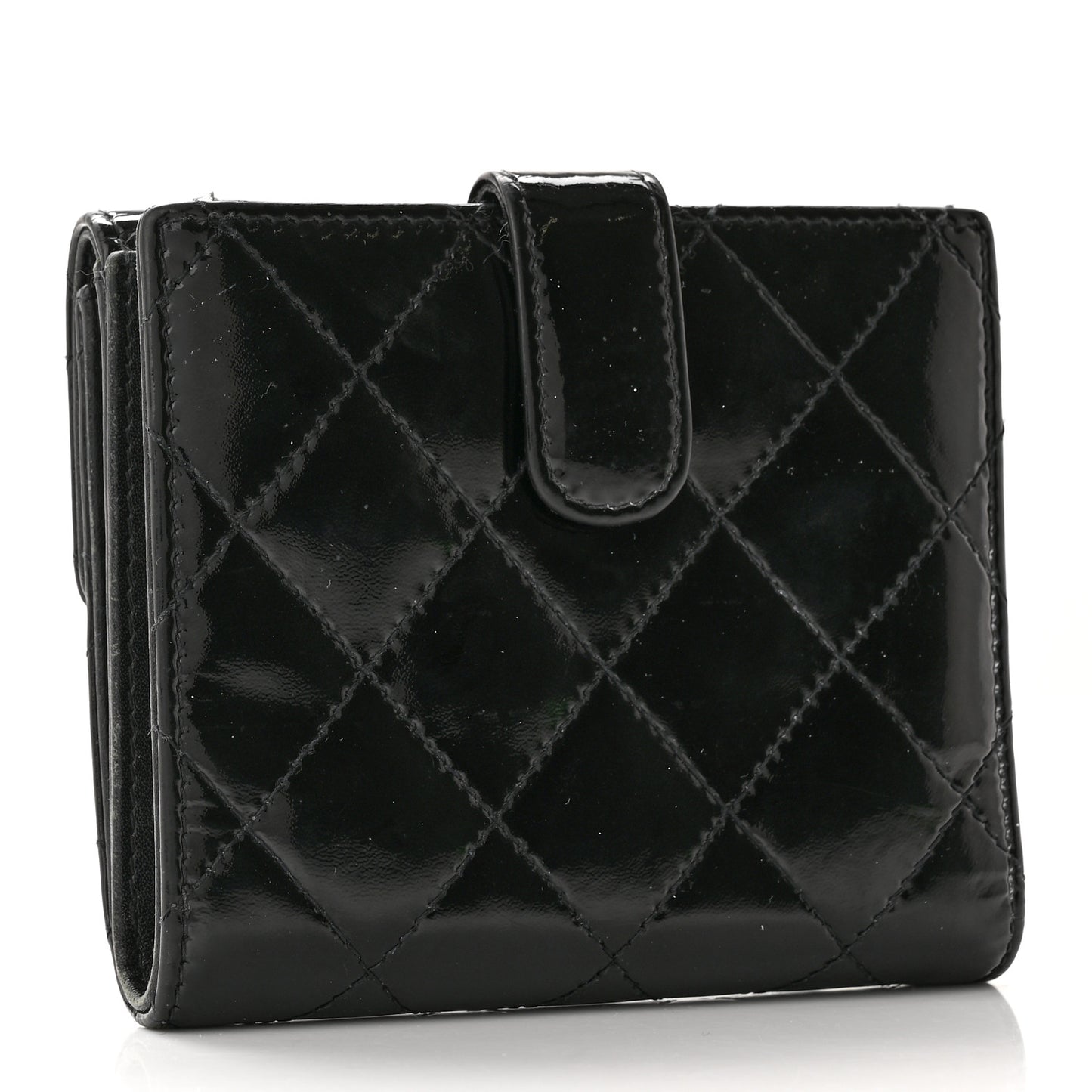 Patent Quilted Brilliant Compact Wallet Black