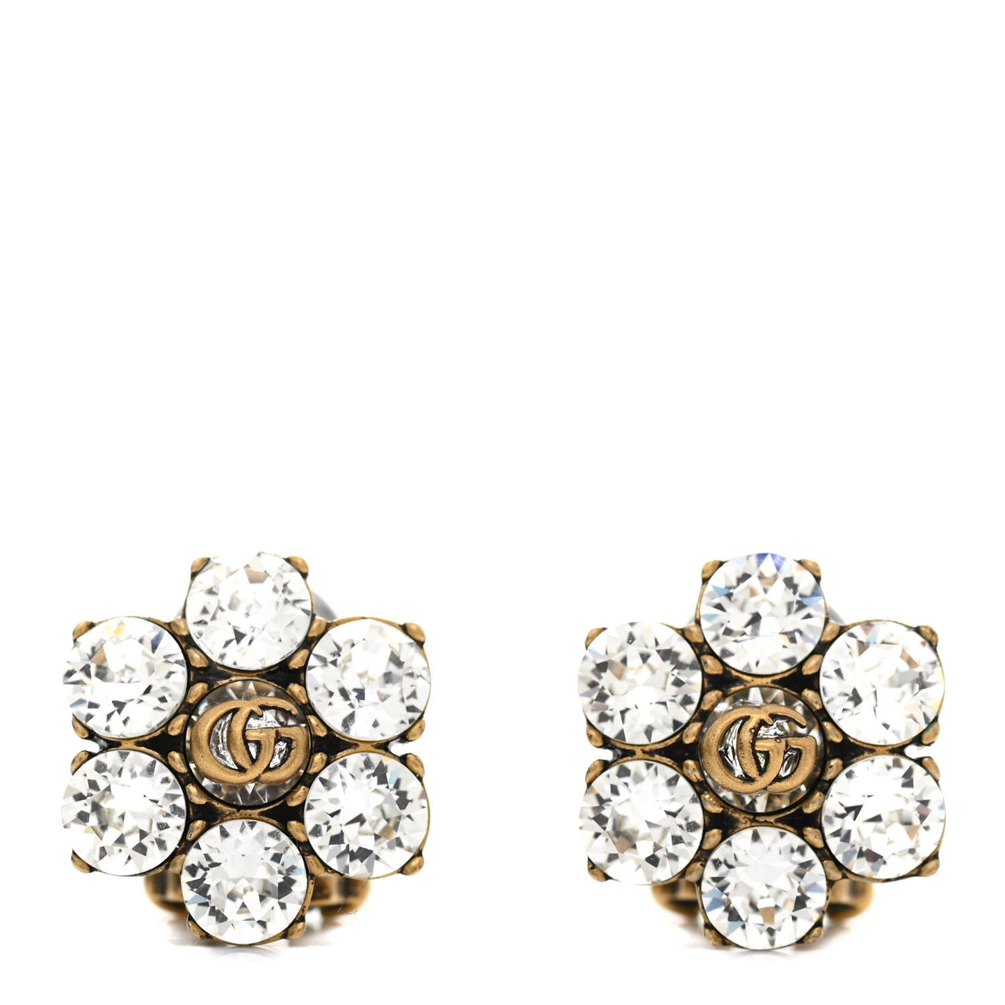 Metal Crystal Double G Clip On Earrings Aged Gold