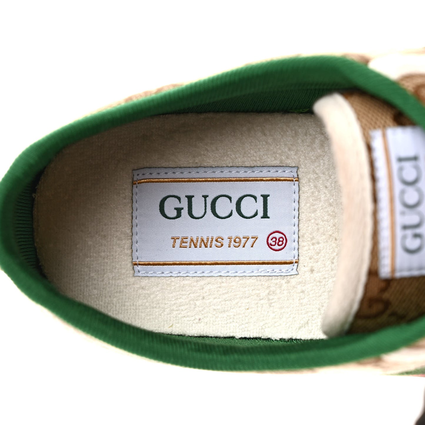 GG Monogram Web Womens 1977 Tennis Sneakers 38 Beige Ebony Mystic White