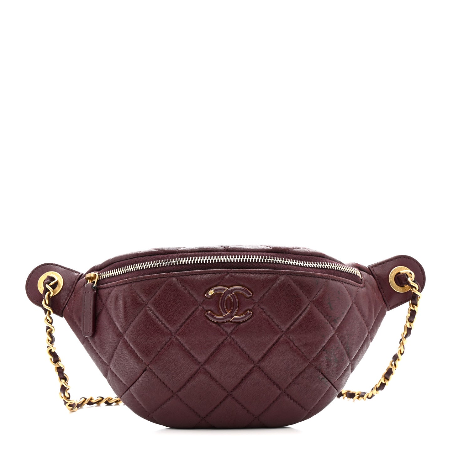 Shiny Lambskin Enamel Quilted CC Slide Waist Bag Fanny Pack  Burgundy
