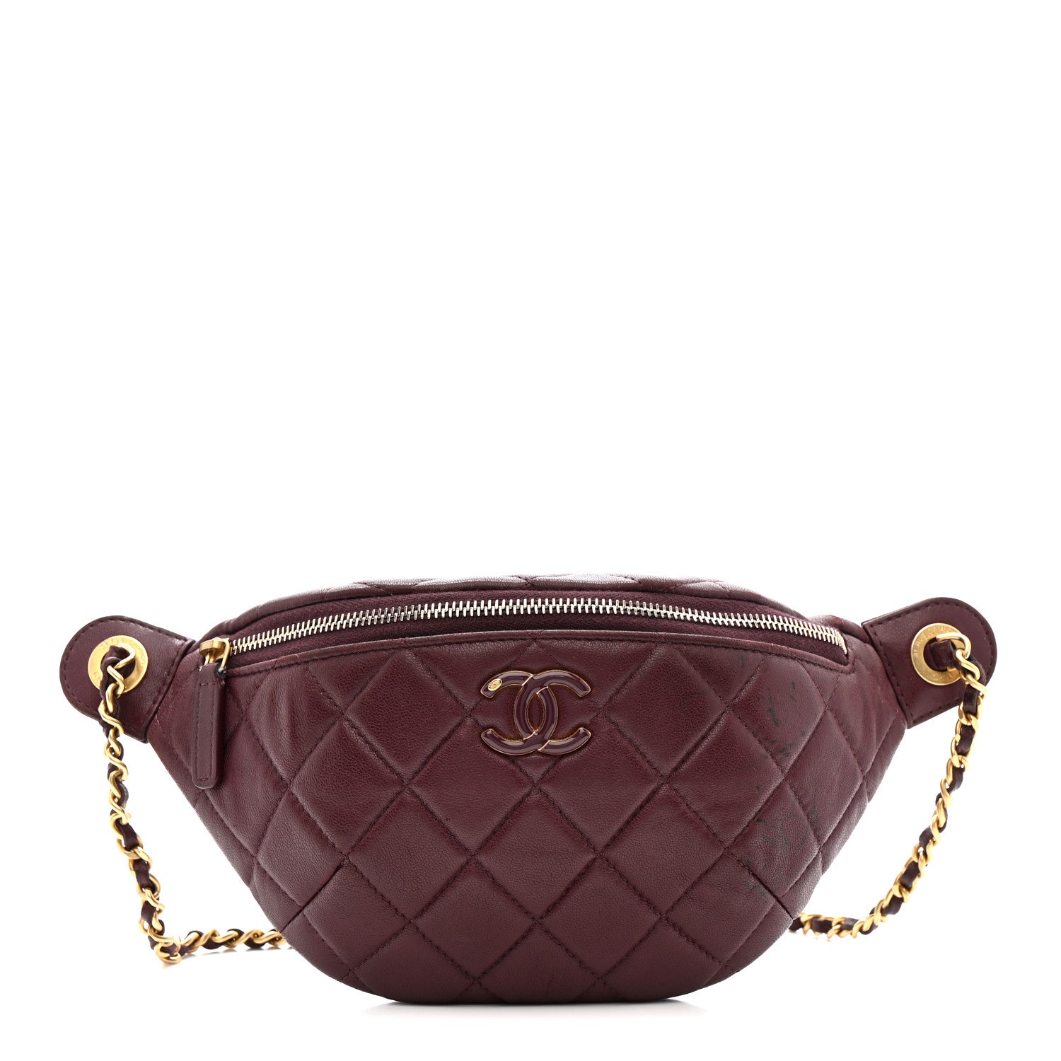 Chanel Shiny Lambskin Enamel Quilted CC Slide Waist Bag Fanny Pack  Burgundy 1 of 11