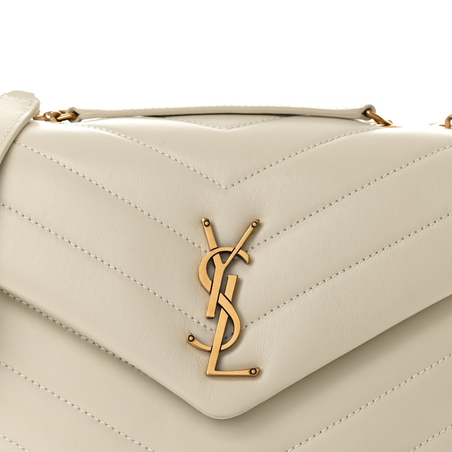 Calfskin Y Quilted Monogram Small Loulou Chain Satchel Blanc Vintage