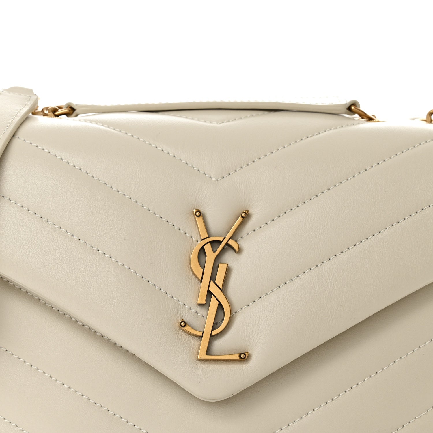 Saint Laurent Calfskin Y Quilted Monogram Small Loulou Chain Satchel Blanc Vintage 8 of 10