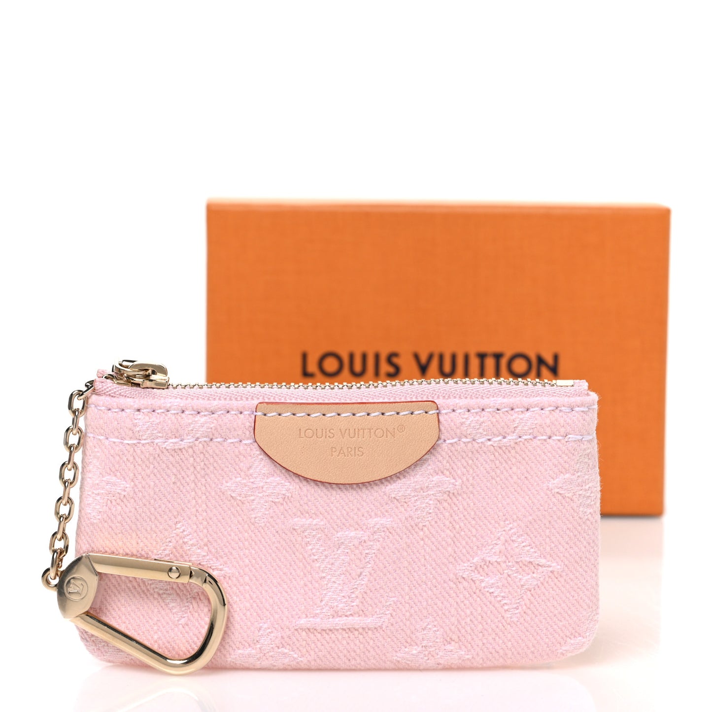 Monogram Denim Key Pouch Washed Pink