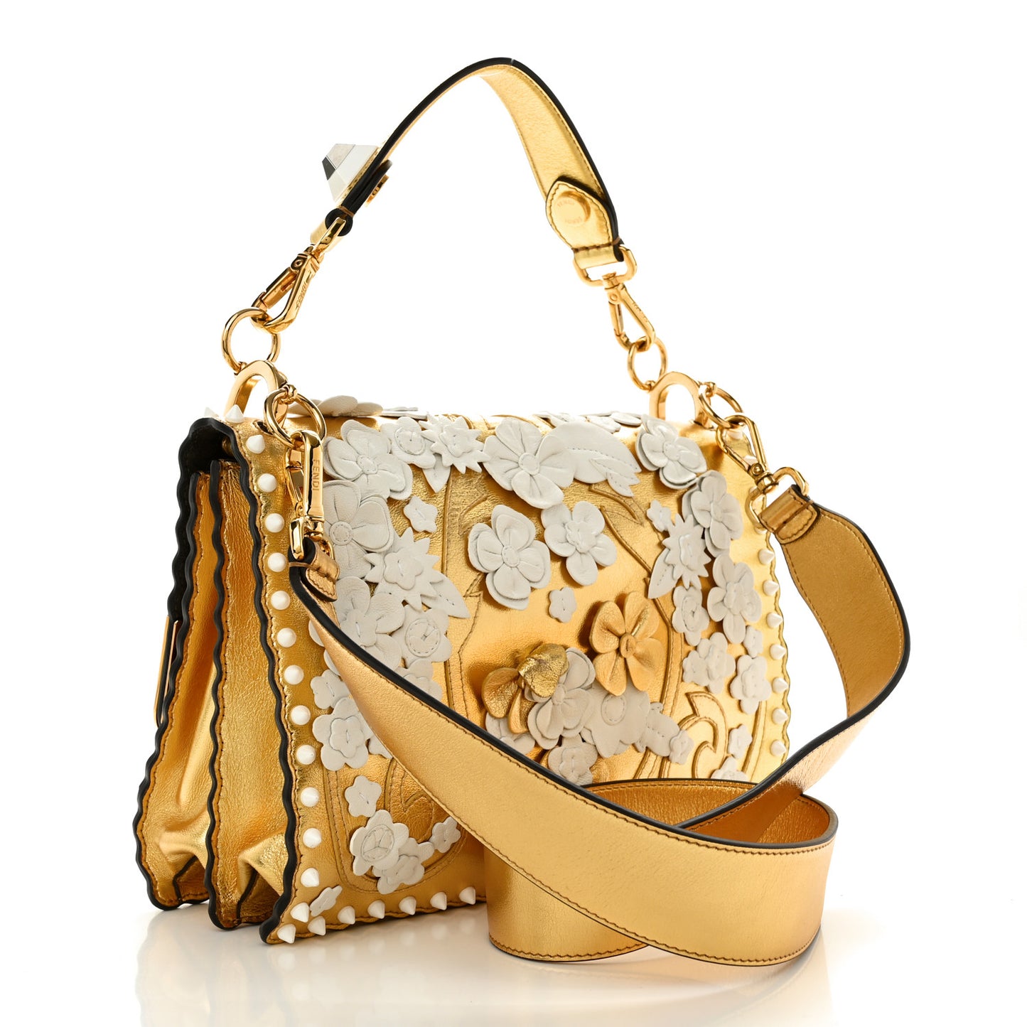 Metallic Calfskin Wonder Monster Kan I Shoulder Bag Gold
