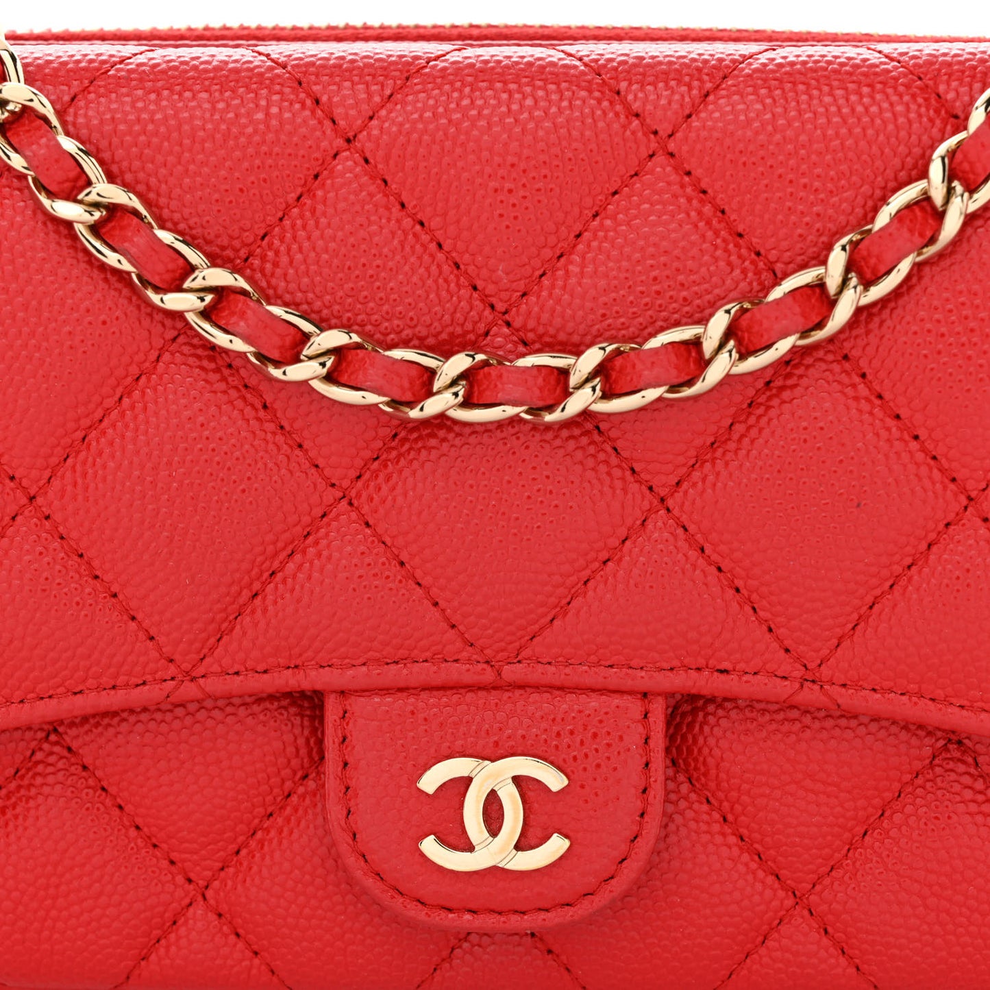 Caviar Quilted Flap Phone Holder With Chain Red
