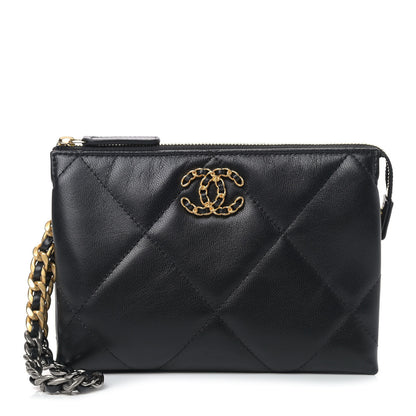 Chanel Shiny Goatskin Quilted Small Chanel 19 Pouch With Handle Black 1 of 9