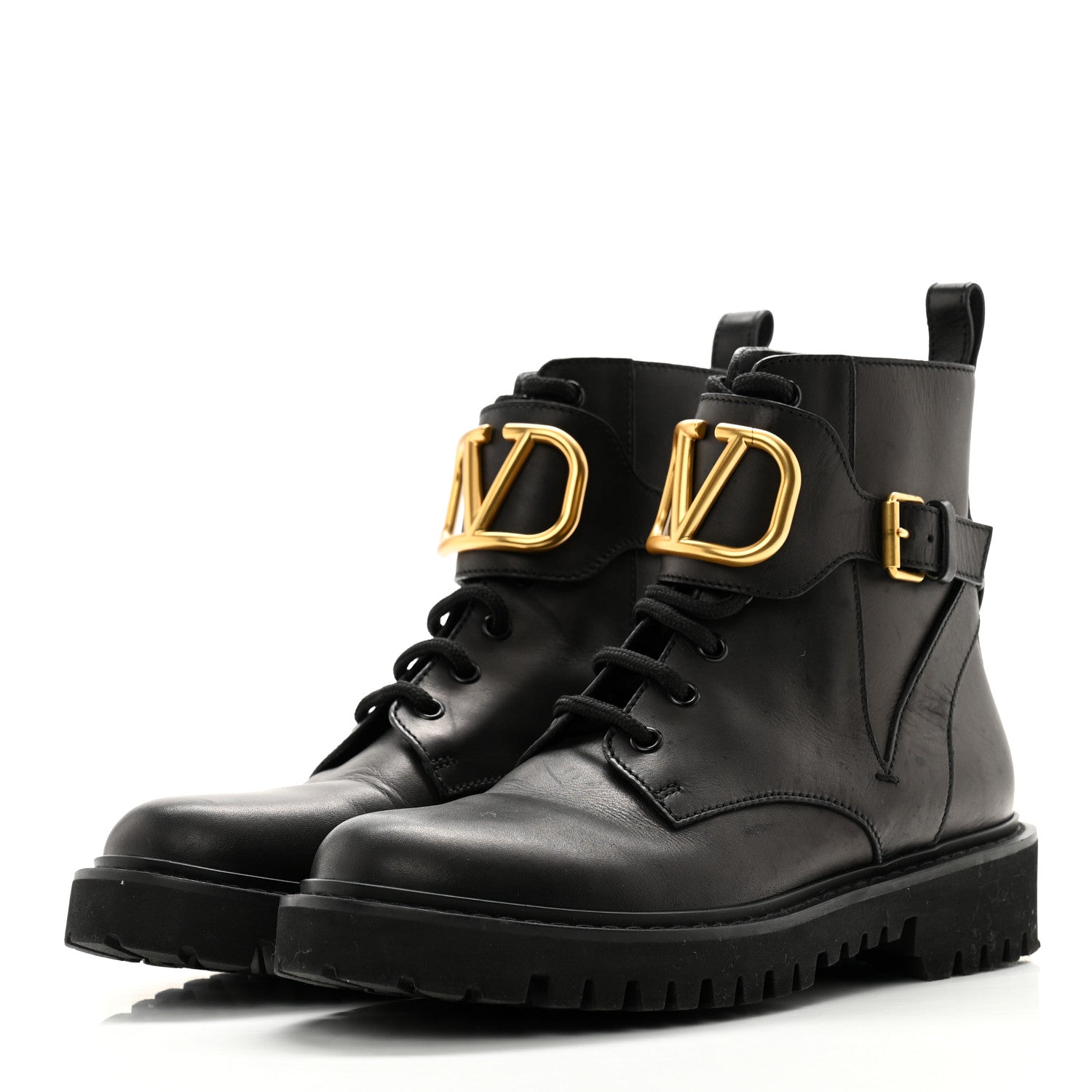 Valentino Garavani Calfskin Womens VLOGO 35mm Combat Boots 38 Black 3 of 12
