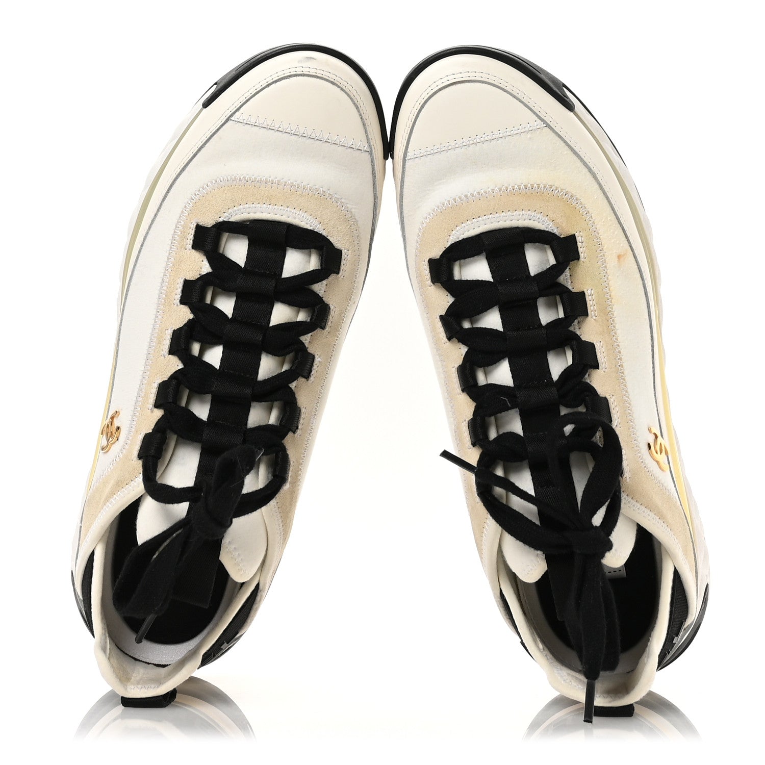 Chanel Velvet Calfskin Mixed Fibers CC Sneakers 39 Ivory Black 2 of 9