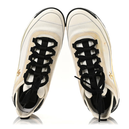 Chanel Velvet Calfskin Mixed Fibers CC Sneakers 39 Ivory Black 2 of 9
