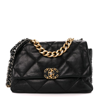 Chanel Shiny Goatskin Quilted Large Chanel 19 Flap Black 1 of 10