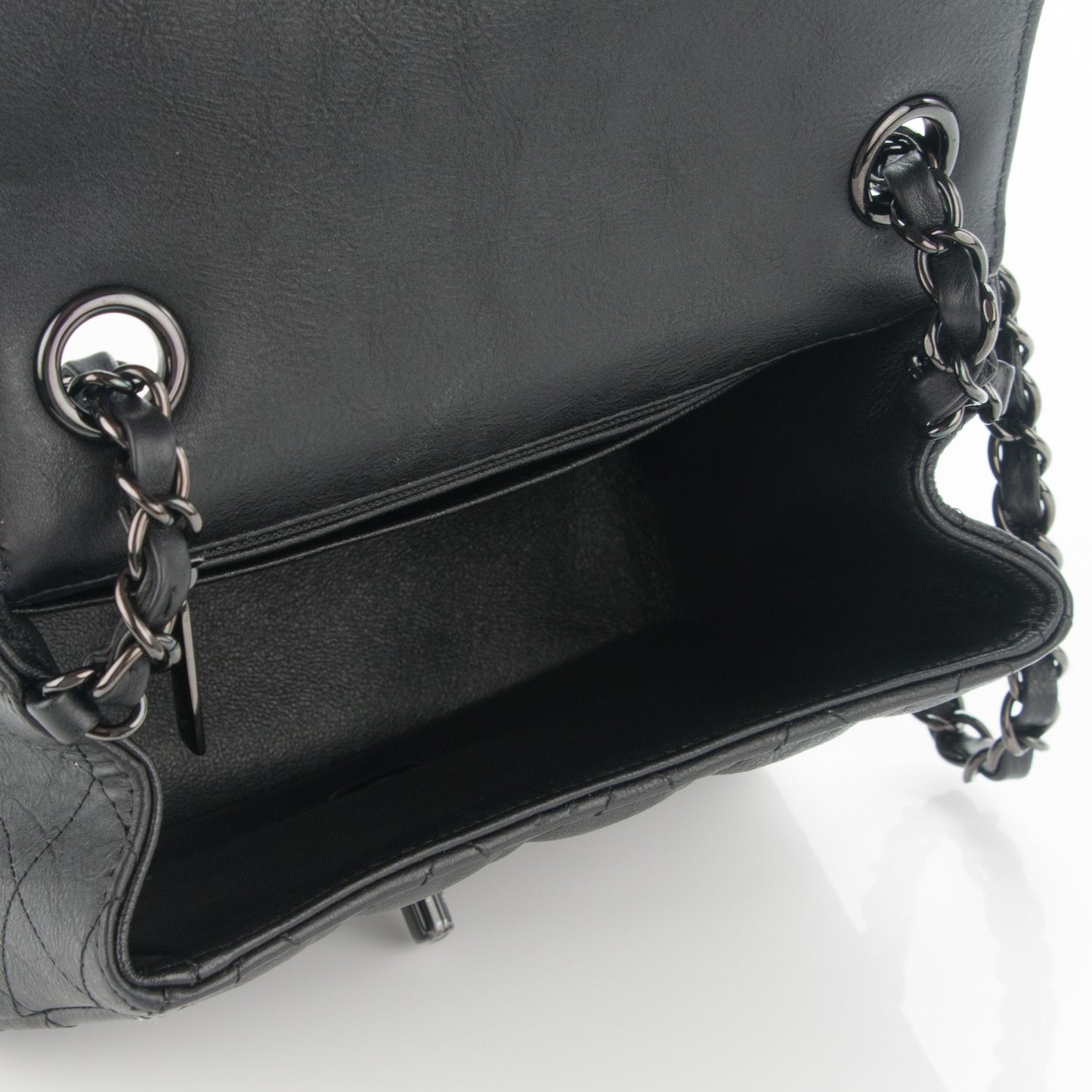 Crumpled Calfskin Quilted Mini Square Flap So Black