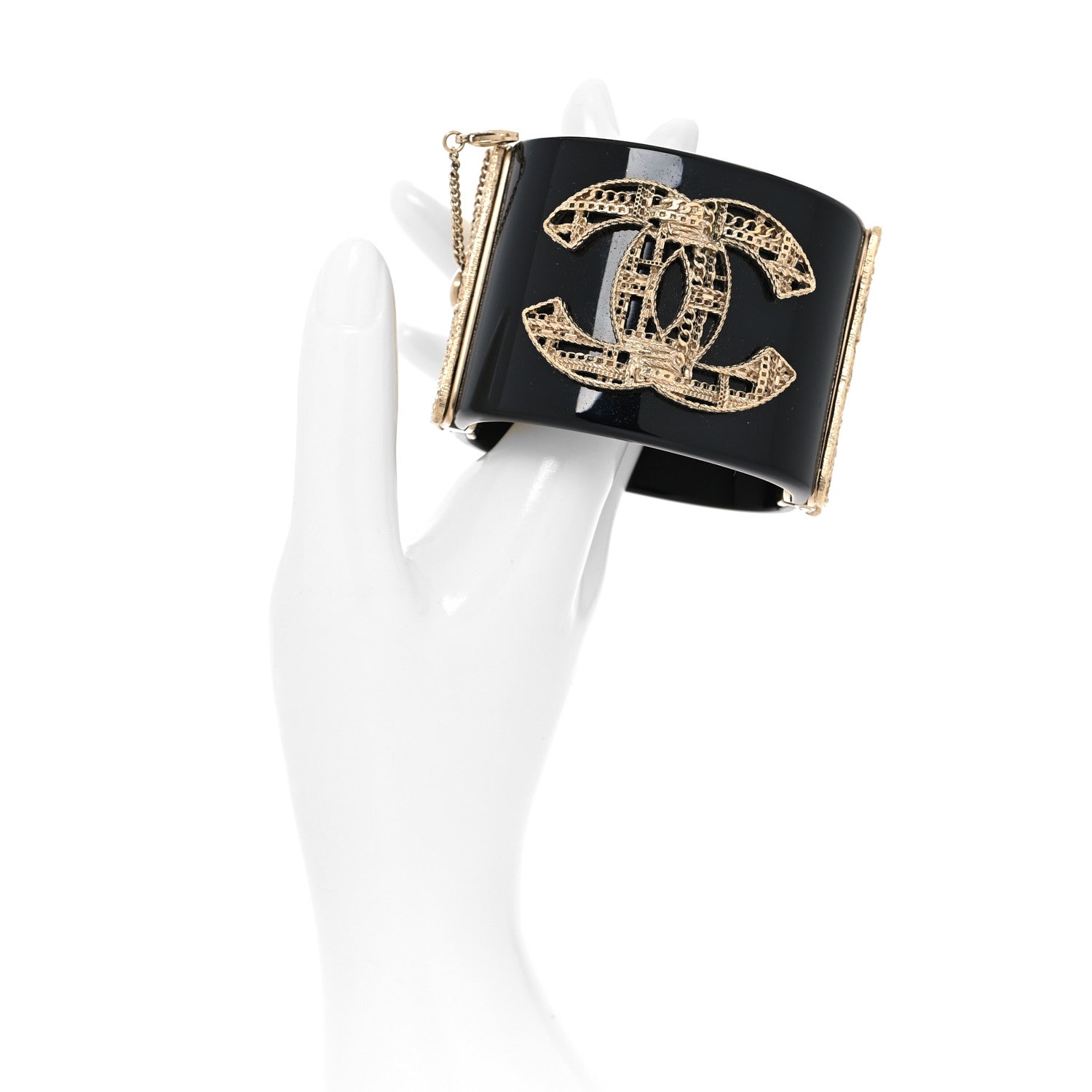 Chanel Resin Tweed Effect CC Cuff Black 2 of 4