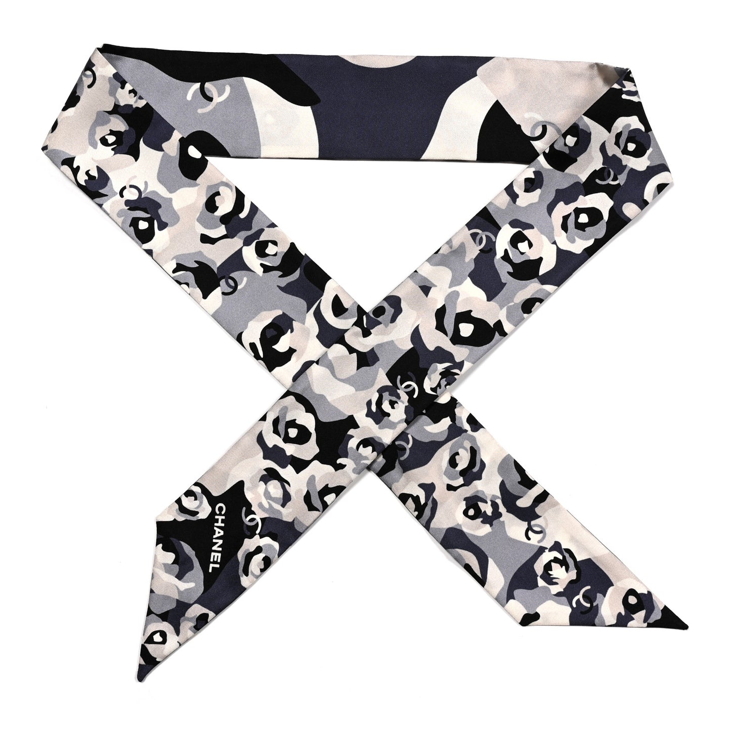 Silk CC Slim Bandeau Scarf Grey Blue Black