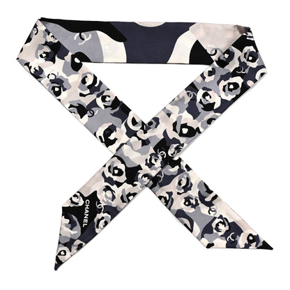 Chanel Silk CC Slim Bandeau Scarf Grey Blue Black 1 of 3