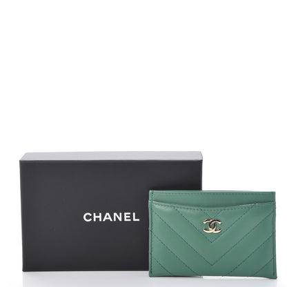 Chanel Lambskin Chevron Quilted Card Holder Green 9 of 9