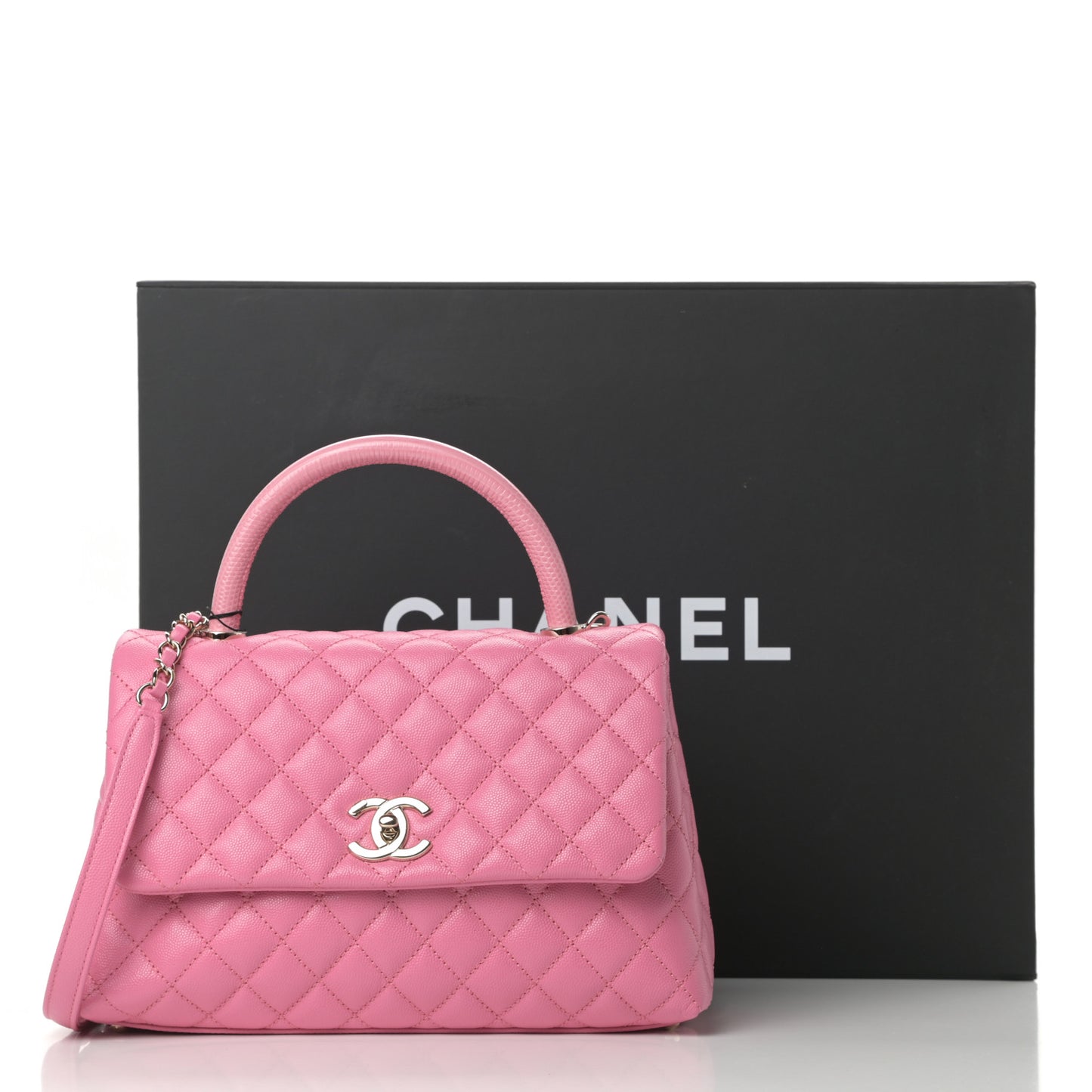 Caviar Lizard Embossed Quilted Small Coco Handle Flap Pink