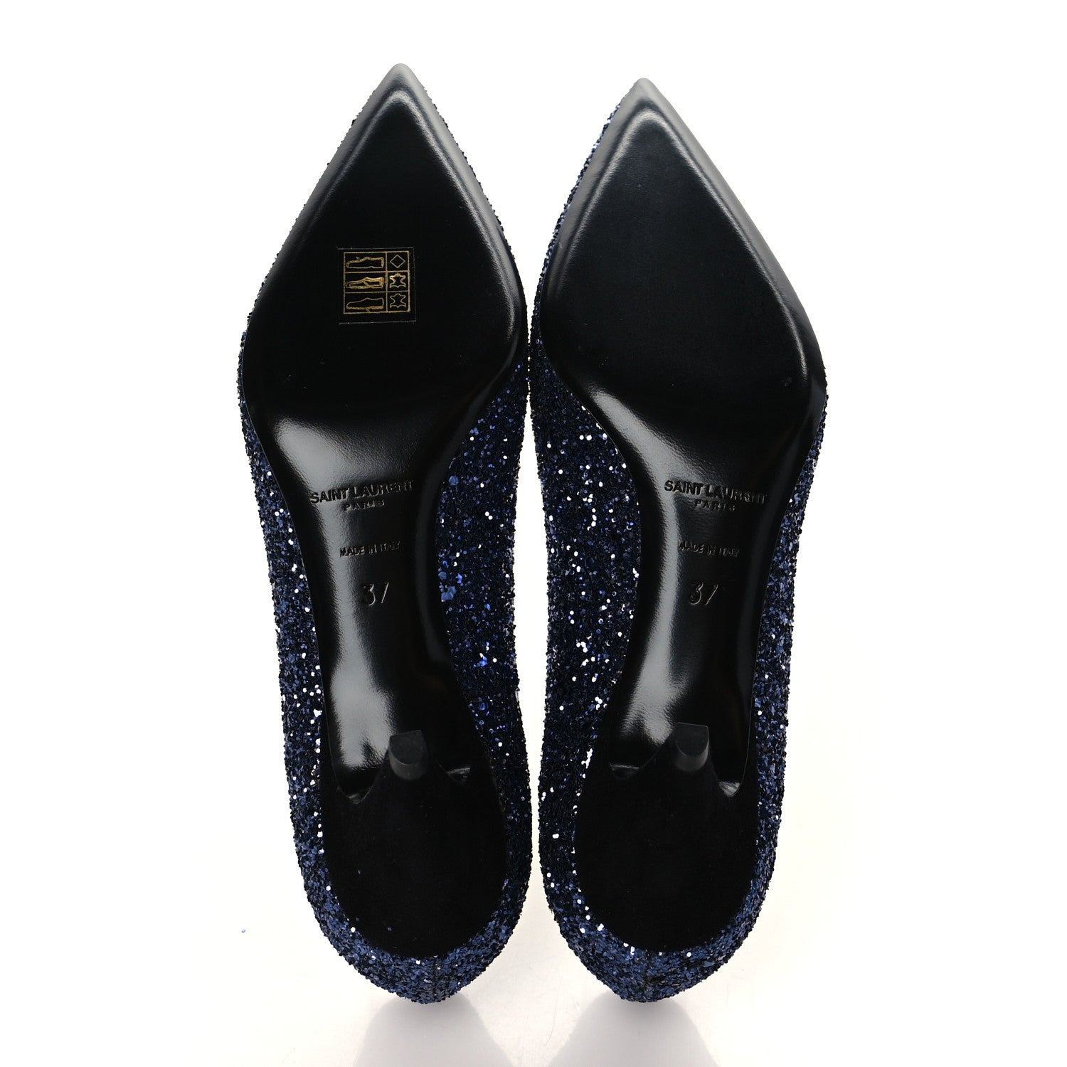 Saint Laurent Charlotte Glitter Point-toe Kitten-Heel Pumps 37 Blue 5 of 9