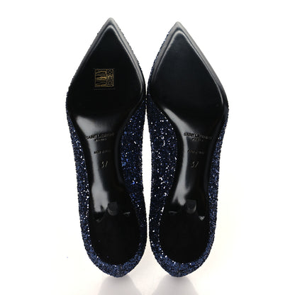 Saint Laurent Charlotte Glitter Point-toe Kitten-Heel Pumps 37 Blue 5 of 9