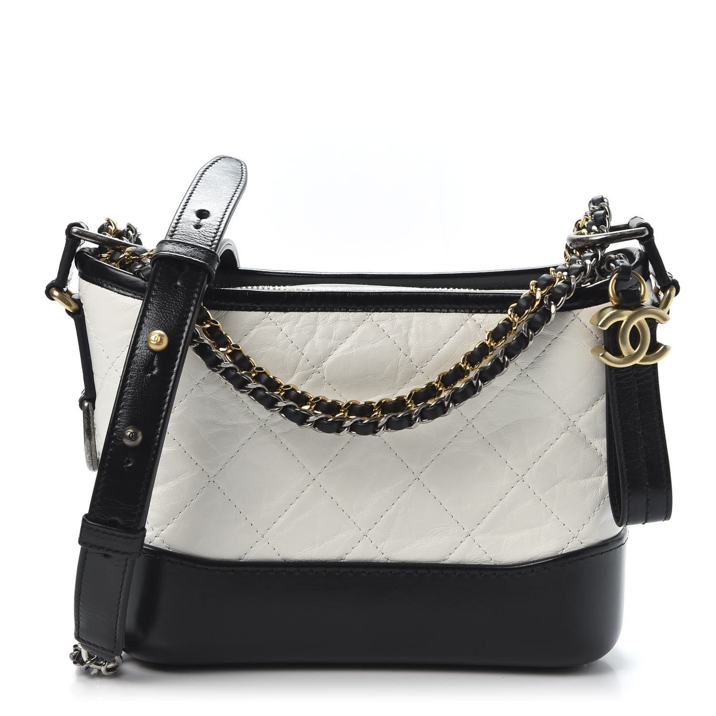 Aged Calfskin Quilted Small Gabrielle Hobo Black White