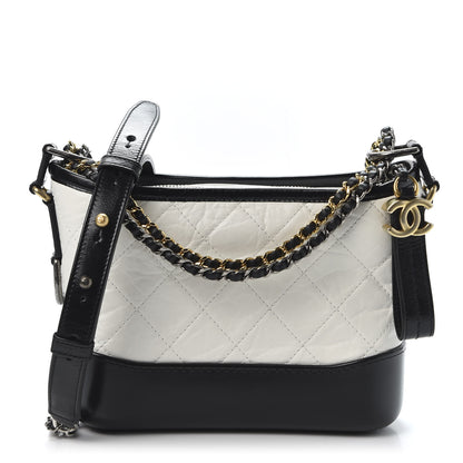 Chanel Aged Calfskin Quilted Small Gabrielle Hobo Black White 1 of 10