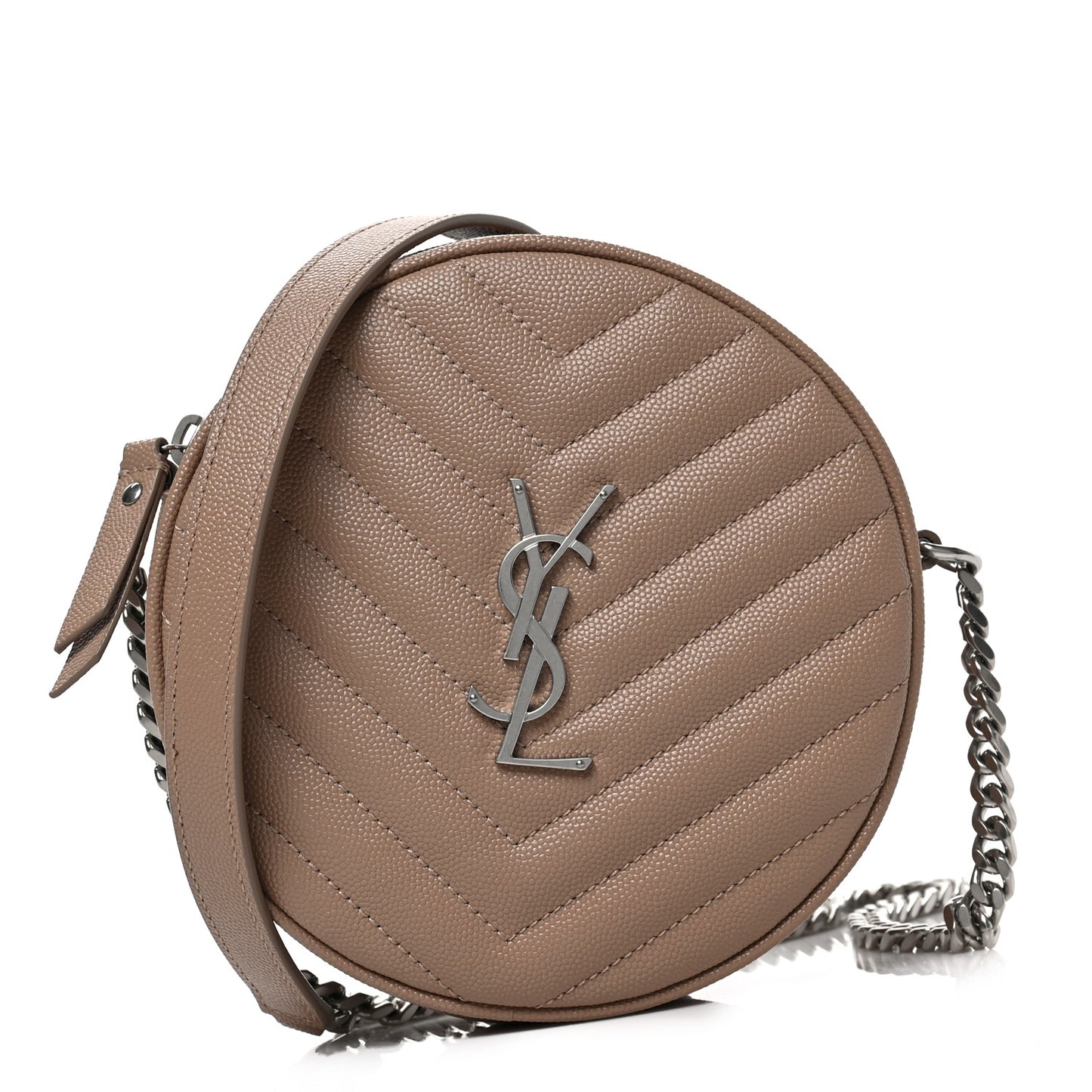 Grain De Poudre Matelasse Chevron Quilted Round Vinyle Camera Bag Gold Sand