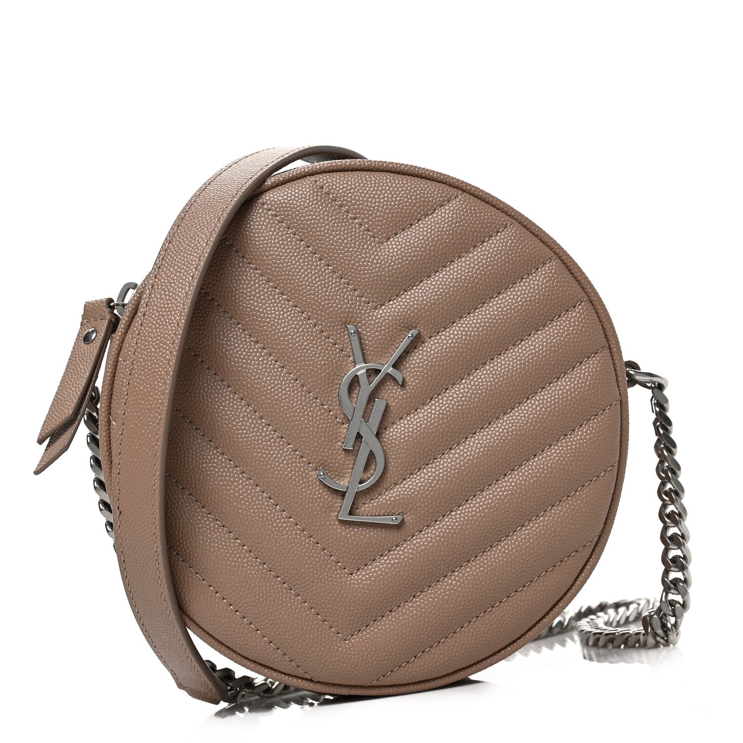 Saint Laurent Grain De Poudre Matelasse Chevron Quilted Round Vinyle Camera Bag Gold Sand 1 of 7