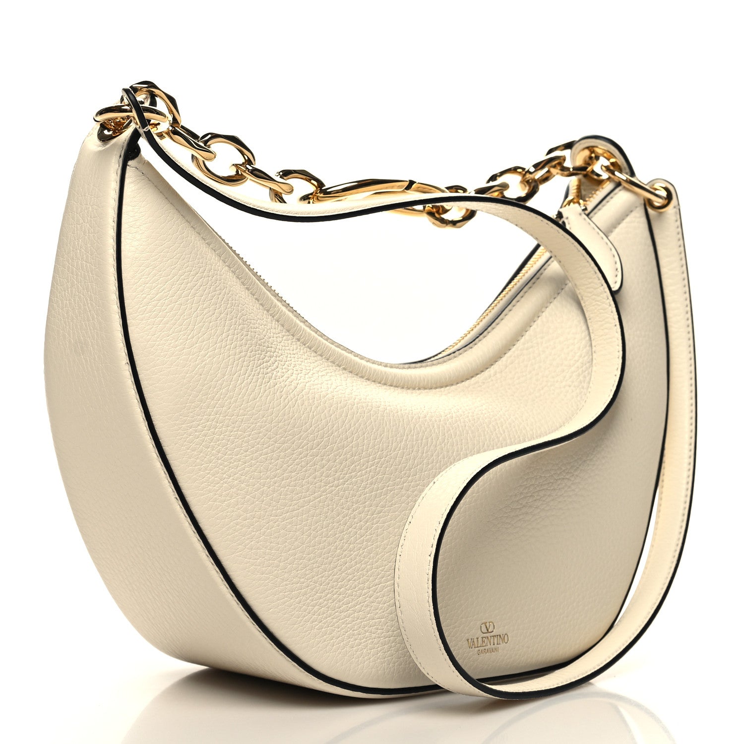 Valentino Garavani Grainy Calfskin Small Vlogo Moon Hobo Bag Ivory 3 of 10