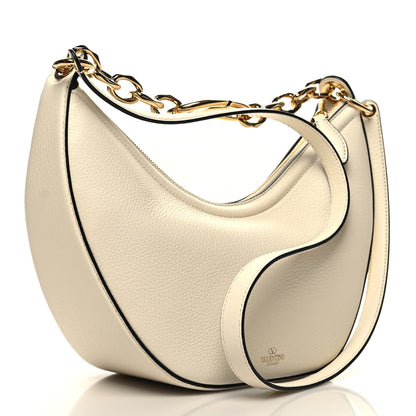 Valentino Garavani Grainy Calfskin Small Vlogo Moon Hobo Bag Ivory 3 of 10