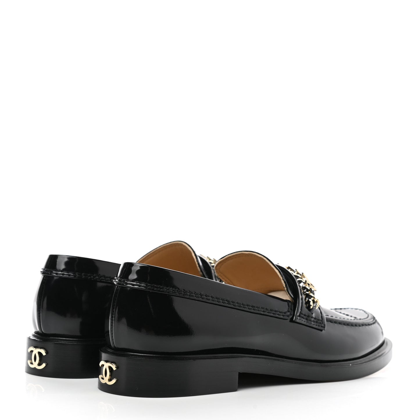 Shiny Calfskin Logo Loafers 38 Black