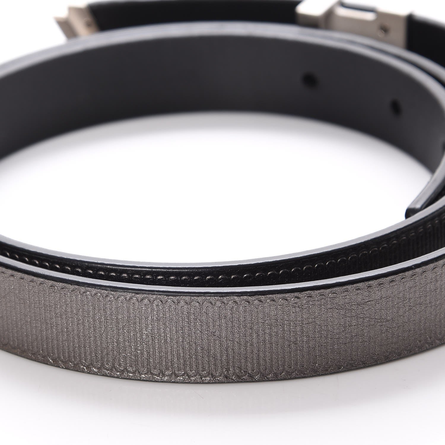 Louis Vuitton Calfskin Embossed 20MM LV Initiales Belt 80 32 Silver 4 of 9