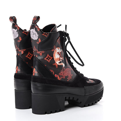 Louis Vuitton Suede Calfskin Catogram Laureate Platform Desert Boots 38.5 Black Marron 4 of 10