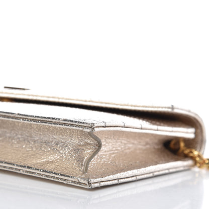 Saint Laurent Metallic Crackled Calfskin Matelasse Chevron Monogram Envelope Chain Wallet Gold 8 of 8