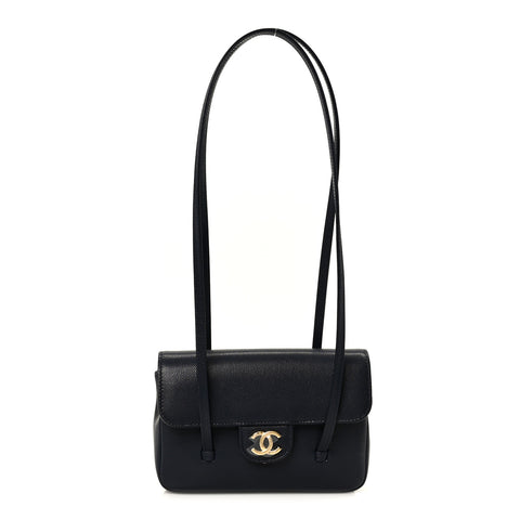 Shiny Caviar Mini Preppy Coco Shoulder Bag Dark Blue